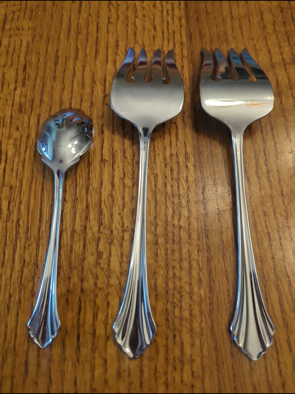 Oneida Bancroft  Stainless- 2 - Medium Cold Meat Forks & Sugar Shell Spoon